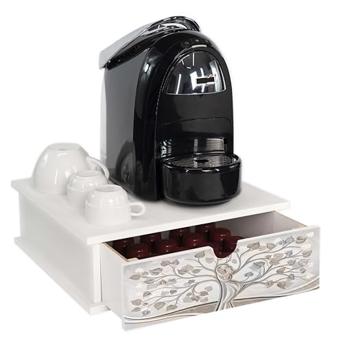Lupia - Contenitore Porta Capsule e Cialde caffè Cassetto ORGANIZER White ALBERO ABBRACCIO 33x33 cm in legno per casa, cucina, angolo bar ufficio