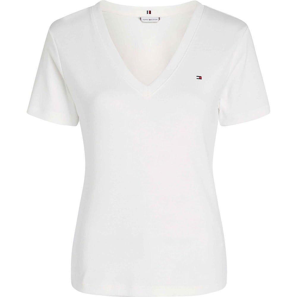 Tommy Hilfiger Women's New Slim Cody V-Neck Short Sleeve T-Shirt, White (Nos Ecru), XS