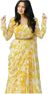 AAITALIYA Women's Georgette Anarkali Gown with Dupatta Set | Festive | Traditional | Wedding Yellow Gold Price In India