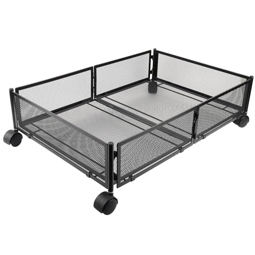 Kedia - Almacenamiento para cama plegable con ruedas, cajón de metal, caja de almacenamiento de cama, organizador multiusos para juguetes, ropa, etc. (negro)