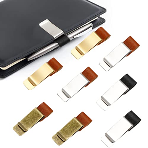 EOMTUR 8 PCS Pen Clip for Notebook Pen Loop Holder Colorful PU Leather Pen Holder with Stainless Steel Clip for Notebook Journals (4 Colors)