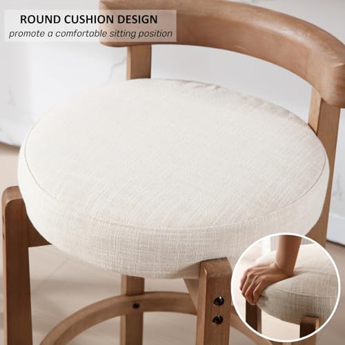 Image of CIMOTA 30 inch Bar Height Stools Set of 4 | Mid Century Modern Low Back Bar Chairs with Solid Wood Legs & Linen Upholstered Seat, High Bar Stools for Kitchen & Pub, Beige