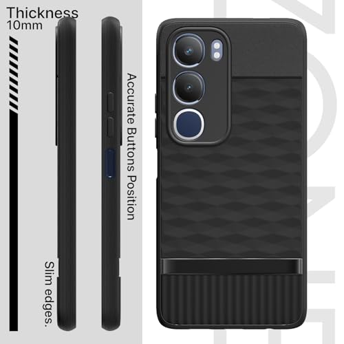 Image of Pikkme Back Cover for Vivo Y19s / Vivo Y29 5G Camera Protection 3D Hexa Cube Design Silicone Protective Bumper Case (Black)