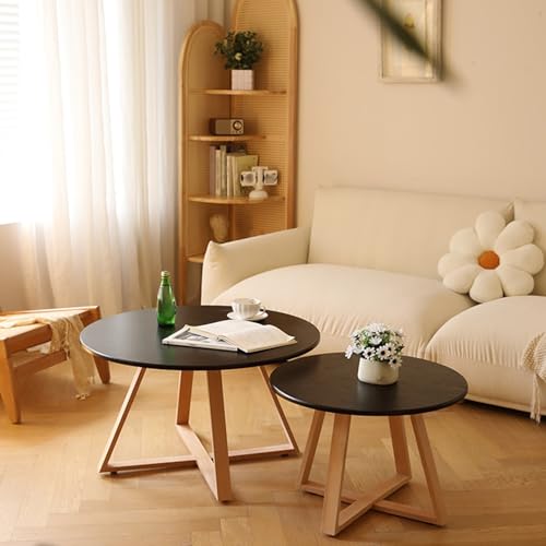 YZMJXNYY Juego de Mesa de Centro de Dos Piezas, Mesa de Té Pequeña de Madera Maciza, Altura Escalonada, Agregando Capas, Adecuada for Balcones, Tatami, Salones de Té(Black)
