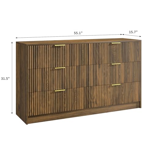 image for Sscaktu 3-Piece Modern Bedroom Furniture Set, Wide 6-Drawer Dresser & 