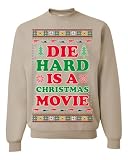 Wild Bobby Die Hard is a Christmas Movie Classic McClane Hans Nakatomi Plaza Xmas Party Holiday Movies Ugly Christmas Sweater Unisex Crewneck Sweatshirt Sandstone Large