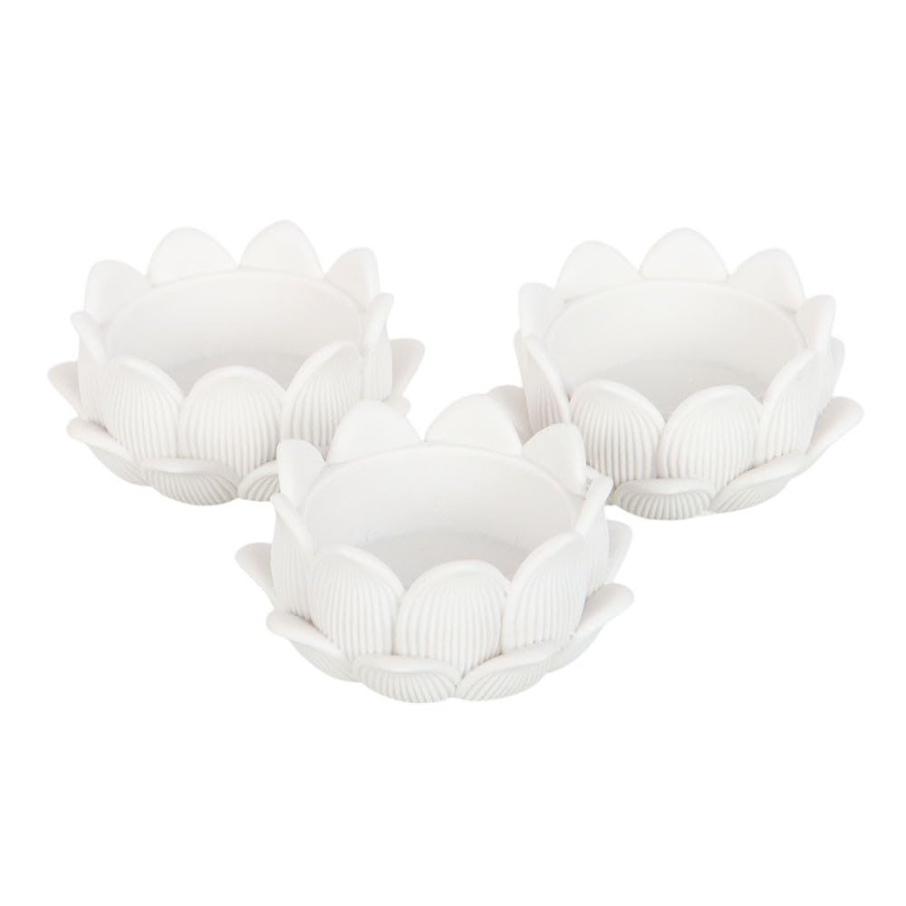 Everyday Bargainz White Set Of 3 Lotus Flower Tealight Holders For Serene Ambiance