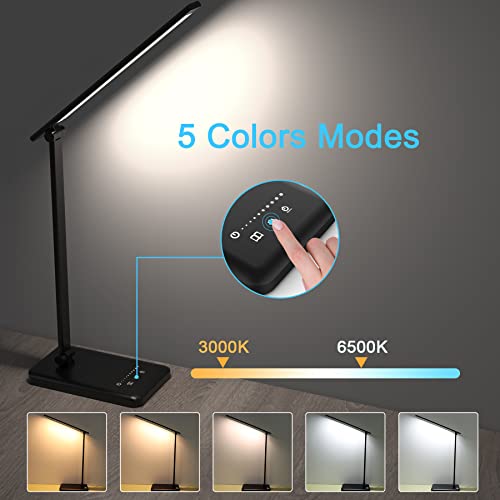 Onstuy Desk Lamp,Dimmable Eye-Caring Led Table Lamp,5 Light Modes And 5 Brightness Levels,Touch Control,Auto Timer,Bedside Lamp With Usb Charging Port For Study,Home,Office,Bedroom,Reading,Work #TOP1