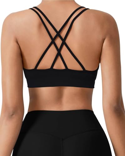 Image of VEQKING Seamless V-Neck Women Sports Bras, Padded Cross Back Wireless Low Impact Workout Yoga Bras for Small Chests, 3 Pack