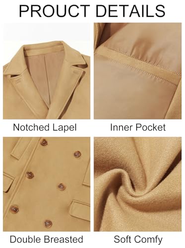 Image of Runcati Mens Trench Coat Notch Lapel Slim Fit Double Breasted Casual Long Business Pea Coat Overcoat