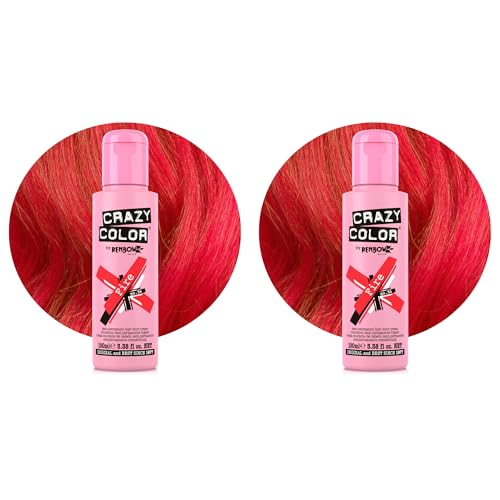 Image of Crazy Color Vibrant Fire Semi-Permanent Hair Dye. Highly Pigmented Pillarbox Red Conditioning & Oil Nourishing Vegan Formula | No Bleach or Ammonia | 100ml (Pack of 2)