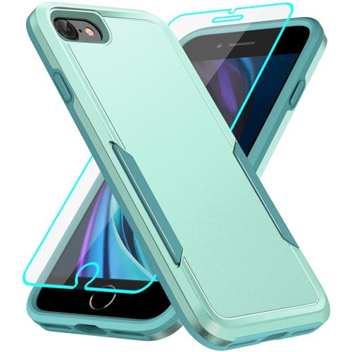 Jihucase for iPhone SE 2020/2022/SE3 iPhone 7/8 Case with Screen Protector: Heavy Duty Protective Anti-scratch and ShockProof Double-Layer Protection Cover for iPhone SE iPhone 7/8 (Green)