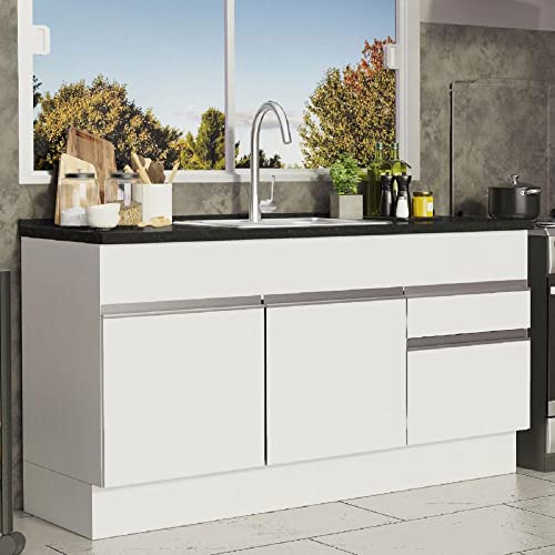Balcão de Pia Madesa Glamy 150 cm 2 Portas e 2 Gavetas (Sem Tampo e Pia) - Branco