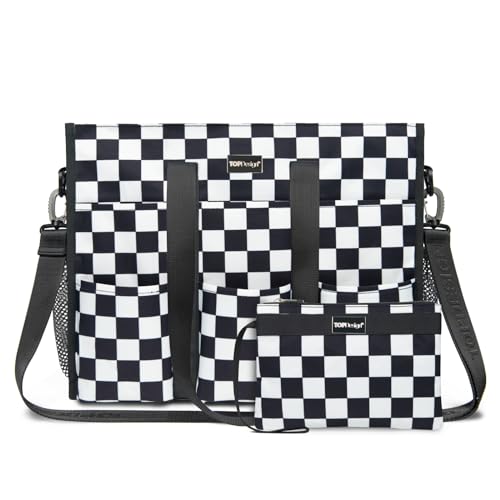 TOPDesign Utility Water Resistant Tote Bag with 22 Exterior & Interior Pockets Top Zipper Closure & Thick Bottom Support Perfect Gifts for Working Women Teachers Nurses Accountants (Checkerboard)