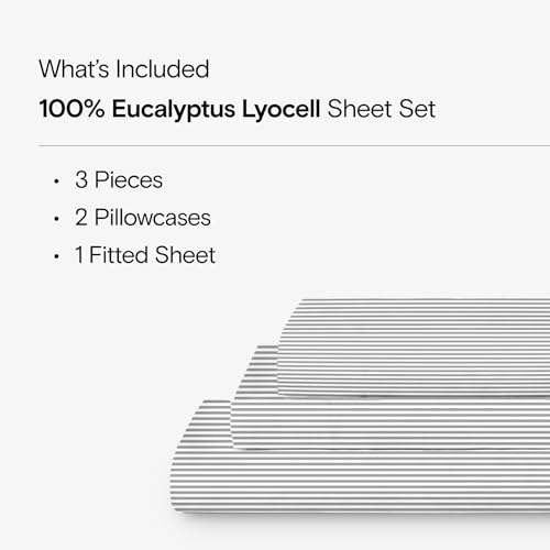 Sijo AiryWeight Tencel Sheet Set, 100% Lyocell Derived from Eucalyptus, Buttery Soft, Architectural Digest 2022 Best Cooling Sheets Winner - 3pc - 2 Pillowcases 1 Fitted (Stripe, King)