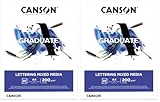 CANSON Graduate Lettering Mixed Media Block, A4-200 g/m², 20 Blatt, Weiß (Packung mit 2)