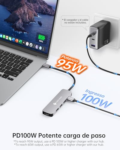 Hub USB tipo C 5 in 1 Adattatore Multiporta con HDMI 4K@60Hz, 3 USB-A 3.0 5Gbps, PD 100W, Docking Station Compatible con MacBook Air/Pro, Chromebook, Matebook, Surface, iPad Pro, Steam Deck - Hub USB - Immagine 4