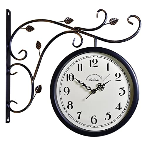 屋外用両面時計 壁掛け時計 庭に最適 屋外 アンティークな外観 鉄道駅時計 室内時計