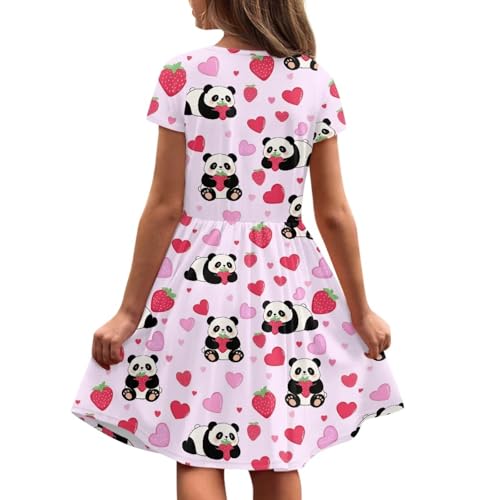 Image of Girls Dress with Pockets Basic Short Sleeve High Waist Swing Skater Dress School Party Dress for Kids