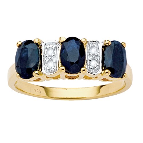 18K Yellow Gold over Sterling Silver Oval Cut Genuine Blue Sapphire and Diamond Accent Ring Size 8
