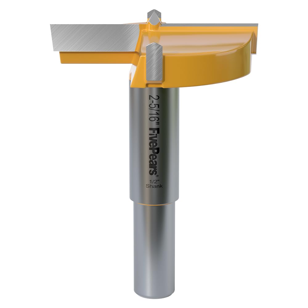 FivePears Forstner Drill Bit 1/2 inch Shank, 2-5/16 inch Cutting Diameter, Carbide Tipped Wood Hole Saw Auger Opener, Hole Opener Hinge Hole Cutter for Woodworking, Plastic, Plywood Products