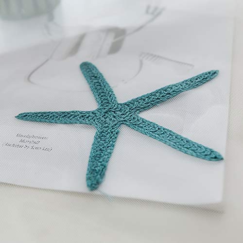 Embroidered Teal Starfish Sheer Curtains for Living Room 84 inches