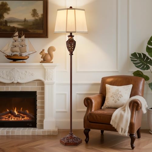 Image of Luvkczc Vintage Floor Lamp - Brown Resin 6-Sided Carved Hollow Light Design