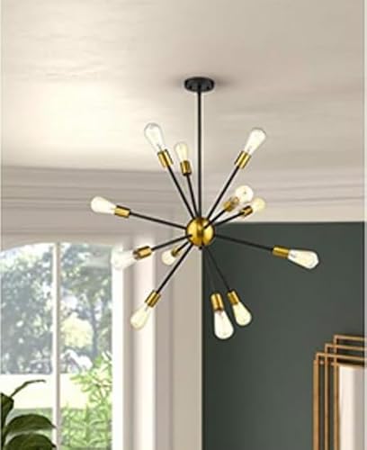 Nautical Replica Hub Modern Sputnik Chandelier 12-Light Starburst Pendant Lighting Mid-Century Hanging Light Fixture, Black and Gold Brushed steampunk buy now online Nautical Replica Hub Modern Sputnik Chandelier 12-Light Starburst Pendant Lighting Mid-Century Hanging Light Fixture, Black and Gold Brushed steampunk buy now online