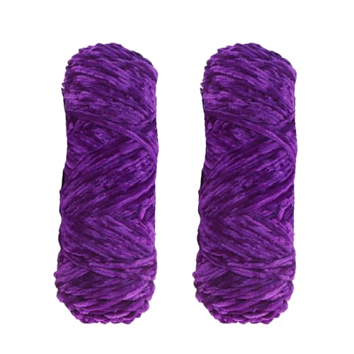 2pcs Yarn Velvet Knitting Yarn Soft Crochet Ball Craft Multi Colors, Ideal for Beginners Kids Crafts (Deep Purple)