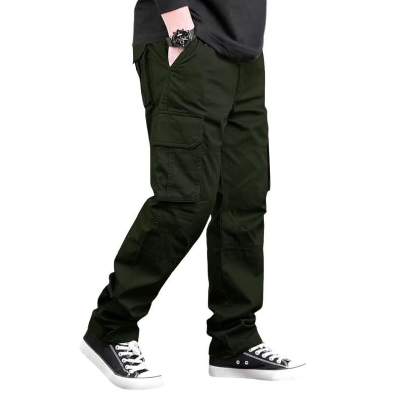 DEELMO Men’s Stylish Multi-Pocket Cargo Pants || Casual Fit Pants Trousers || Stylish Trousers for Men || Men's Cargo (in, Alpha, S, Regular, Dark Green)