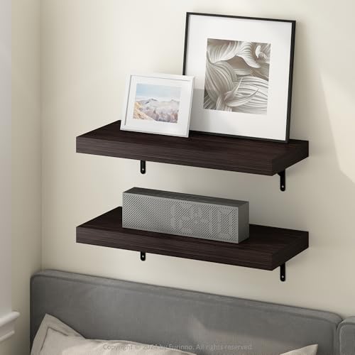 Image of Furinno Tanna Floating Shelves for Wall Set of 2, 22-Inch Wall Shelf, Triple Thick Floating Mounted Shelf, for Bathroom, Home Office, Living Room, Tobacco Oak