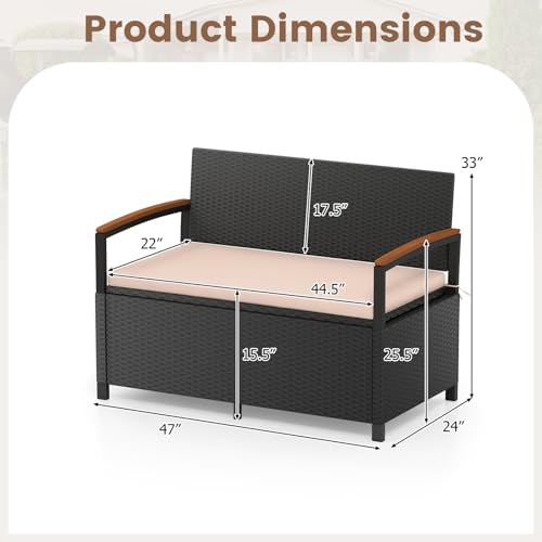 Image of Tangkula 46 Gallon PE Rattan Outdoor Bench with Storage & Cushions