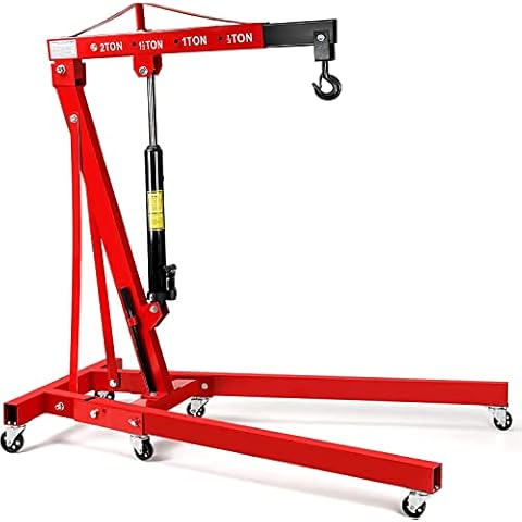 Engine Hoist, 2 Ton (4000lbs) Heavy Duty Folding Cherry Picker Hydraulic Engine Crane Hoist Shop Crane Hoist Lift for Ports, Warehouses, Garage, Factory, 360 Degree Swivel Wheels Cover