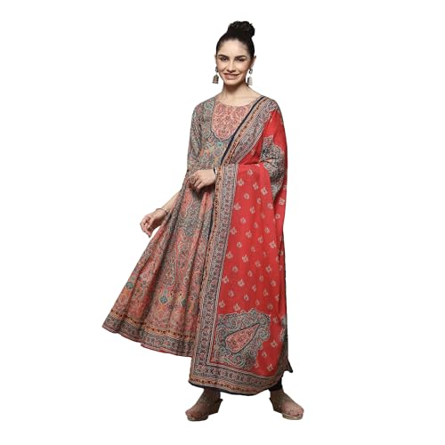 BIBA Women Cotton Anarkali Kurta Churidar Suit Set