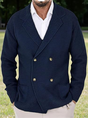 ADHOWBEW Men's Cardigan Sweaters Long Sleeve Casual Fashion Big and Tall Cable Knit Stand Collar Warm Sweaters2