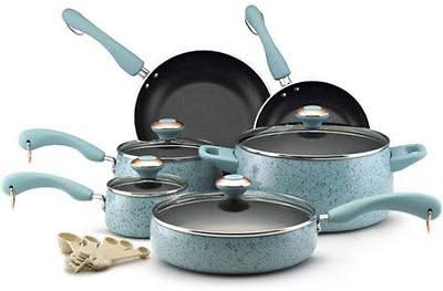 15-pc. Nonstick Signature Porcelain Cookware Set, Aqua Speckle