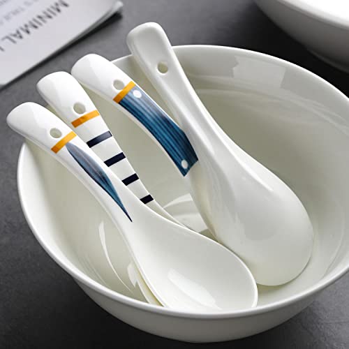 Ceramic Asian Soup Spoons Set Of 4 Japanese Ramen Soup Spoons Porcelain Chinese Soup Spoons For Ramen Noodles Udon Pho Rice Gravy (Japanese Style) #TOP5
