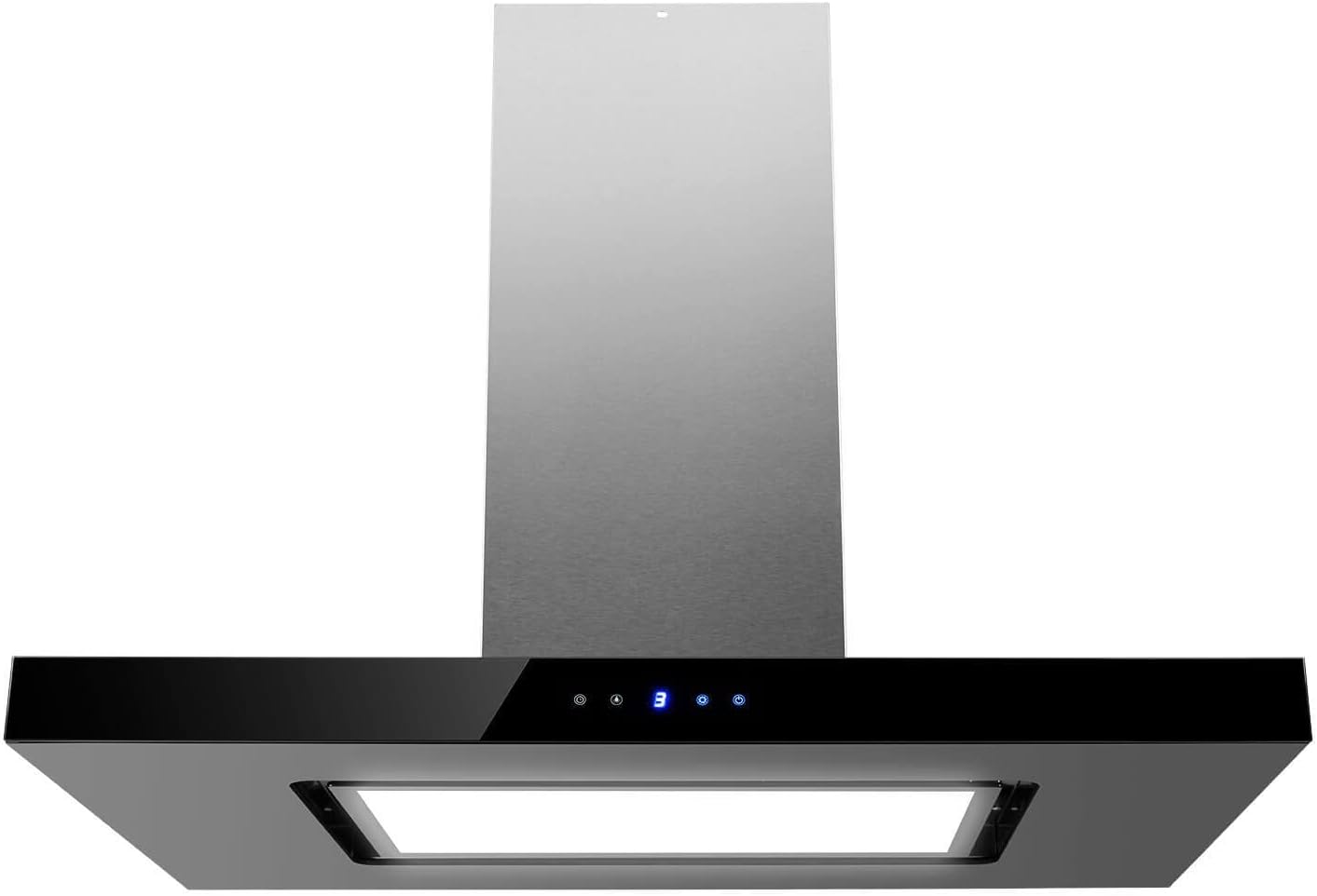 electriQ 90cm Island Cooker Hood LED Panel with Glass - Black