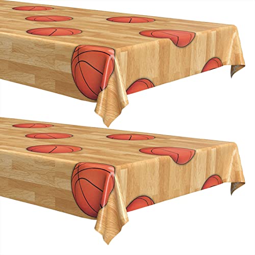 Basketball And Sports Party Supplies - Wood Court Plastic Table Cover, 54" X 108" (2 Pack) #TOP6
