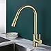 Hongala Stainless Steel Sensor Kitchen Faucets Touch Inductive Sensitive Faucet Mixer Tap with Pull Down Sprayer Single Handle Dual Outlet Water Modes (Gold)