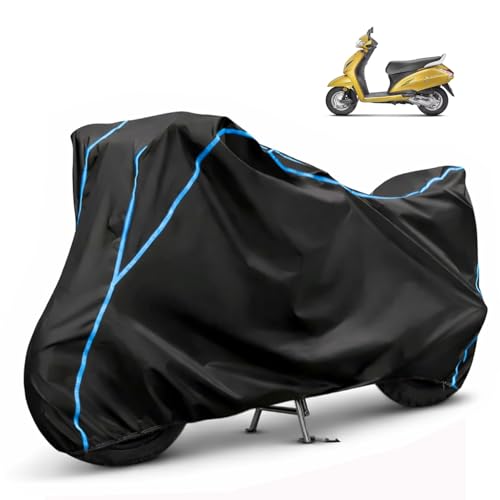 Image of Compatible with Honda Activa 6g Waterproof Two Wheeler Scooter Body Cover Water Resistant, Heavy Duty, UV Rays, Dust & Scratch Protection for All-Modal & Variants (Black,Sky Blue Piping)