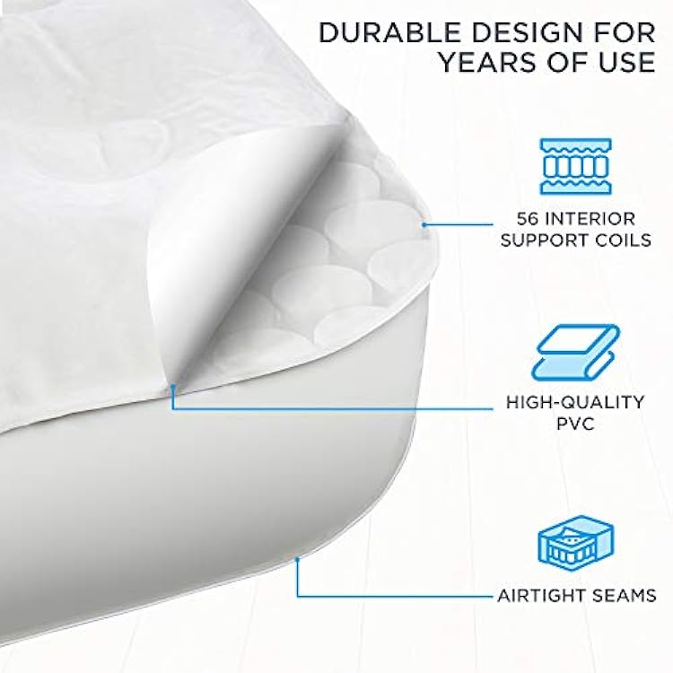 Ivation EZ-Bed (King) Inflatable Air Mattress with Frame & Rolling Case, Built-in Deflate DefenderTM Dual Pump Technology - 3 Min Self Inflate/Deflae Raised Blow up Bed on Legs, Premium Coil Design
