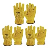 ANDANDA Gants de Travail, Bull-Tek Gant jardinage en Cuir de Vache ,Résistants à l'Usure, Absorbant la Sueur, Idéal pour la Machine, l'Équipement, le Jardin, Gants Protections, 3 Pair