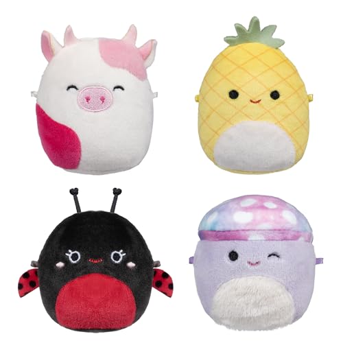 Squishmallows Micromallows Original Plush 4-Pack - Trudy Ladybug, Caedyn Cow, Maui Pineapple And Minya Mushroom