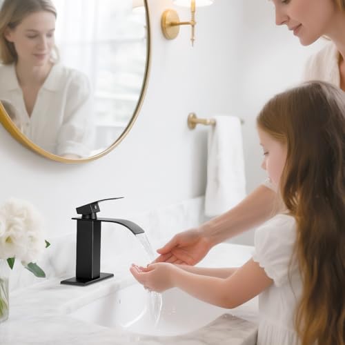 RNDIOZD Matte Black Bathroom Faucets, Waterfall Bathroom Sink Faucet Modern Single Handle Bathroom Faucte 1 or 3 Hole, RV Mixer Tap Vanity Faucet - Includes Pop-up Drain Supply Hoses Deck Plate by RNDIOZD - Image 2