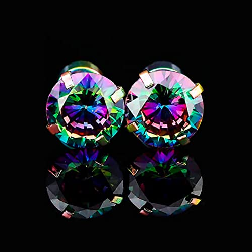 Titanium Screw Back Earrings Colorful Surgical Stainless Steel Rainbow Cubic Zirconia Fake Diamond Flat Stud 316L Hypoallergenic For Sensitive Ear For Women Men Teen Cz Twist Piercing Post #TOP1