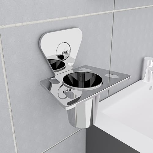 Image of USF Stainless Steel Tumbler Holder with Tumbler Stand, Wall Mounted Tumbler Stand for Brush & Toothpaste Storage, Easy Cleaning Access, 3 Years Warranty (Chrome, Pack of 1) - Pyramid