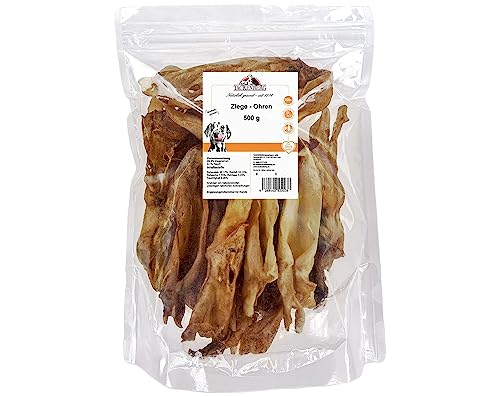 TACKENBERG Ziegenohren für Hunde - leckerer natürlicher Kausnack in Premiumqualität - schonend getrocknet - reines Naturprodukt zur Belohnung, als Snack oder Leckerli, 250 g