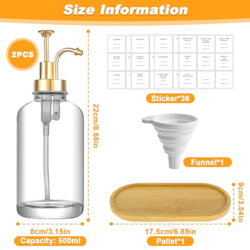 Lot de 2 Distributeurs Sirop Café, avec Pompes Dorée, Palette, Entonnoir, 36 Étiquettes, 500ml Bouteilles Sirop Verre, Distributeur Liquide, Bouteille Huile Vinaigre, Accessoires Café pour Bar – Image 6