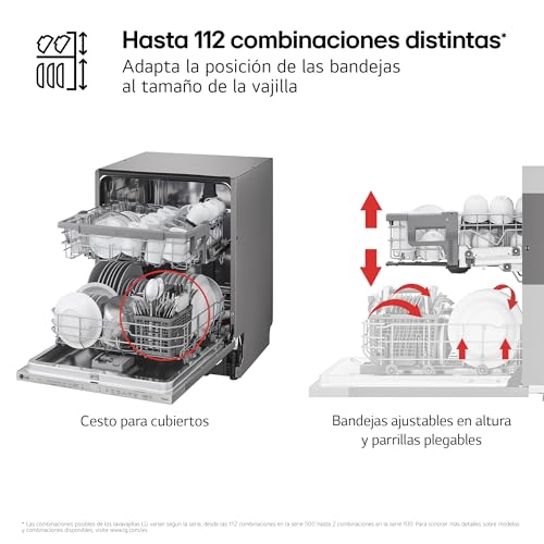 LG DB242TX - Lavavajillas Integrable QuadWash, Motor Inverter Direct, EasyRack Plus, Certificado D, 14 Litros, Blanco - imagen 7